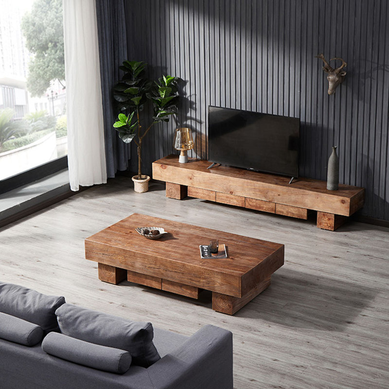 Table basse simple en rondins, H 15,74 po x L 55,11 po x l 29,52 po