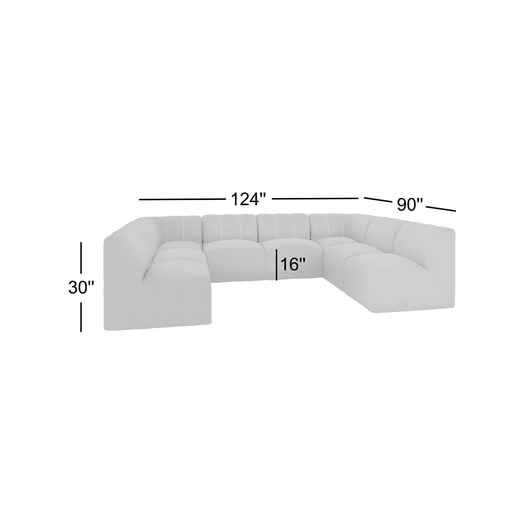 Praia 124" Sunbrella Outdoor U Sectional, Canvas Black Sunbrella® Canvas