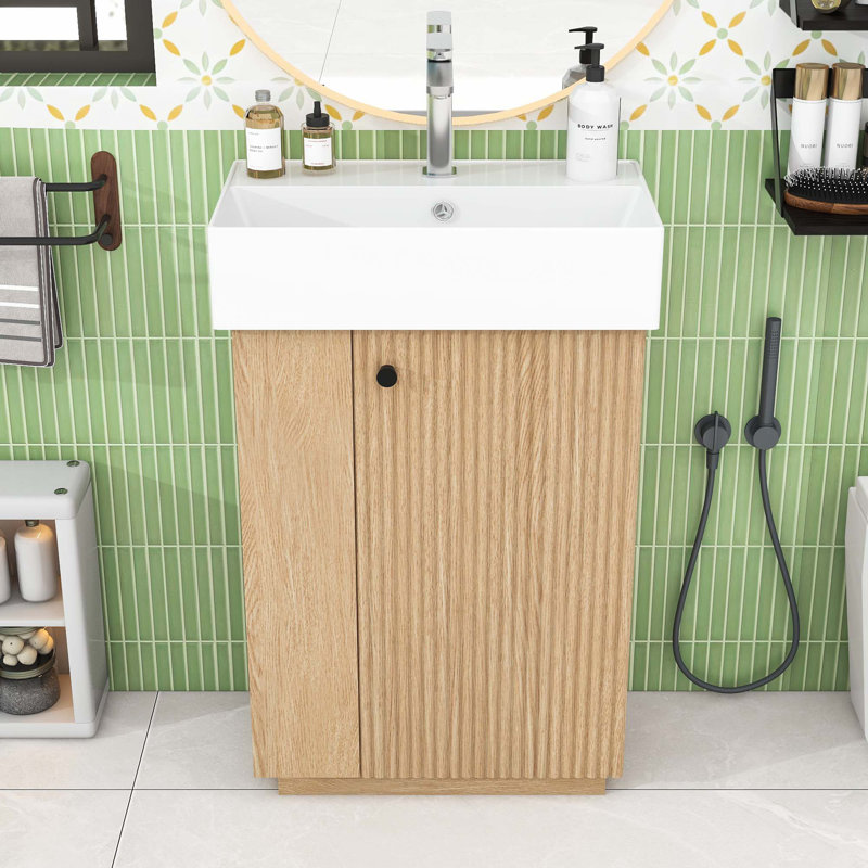 Modern Freestanding Single Bathroom Vanity with Ceramic Sink, Soft-Close Door and Ample Storage, Natural