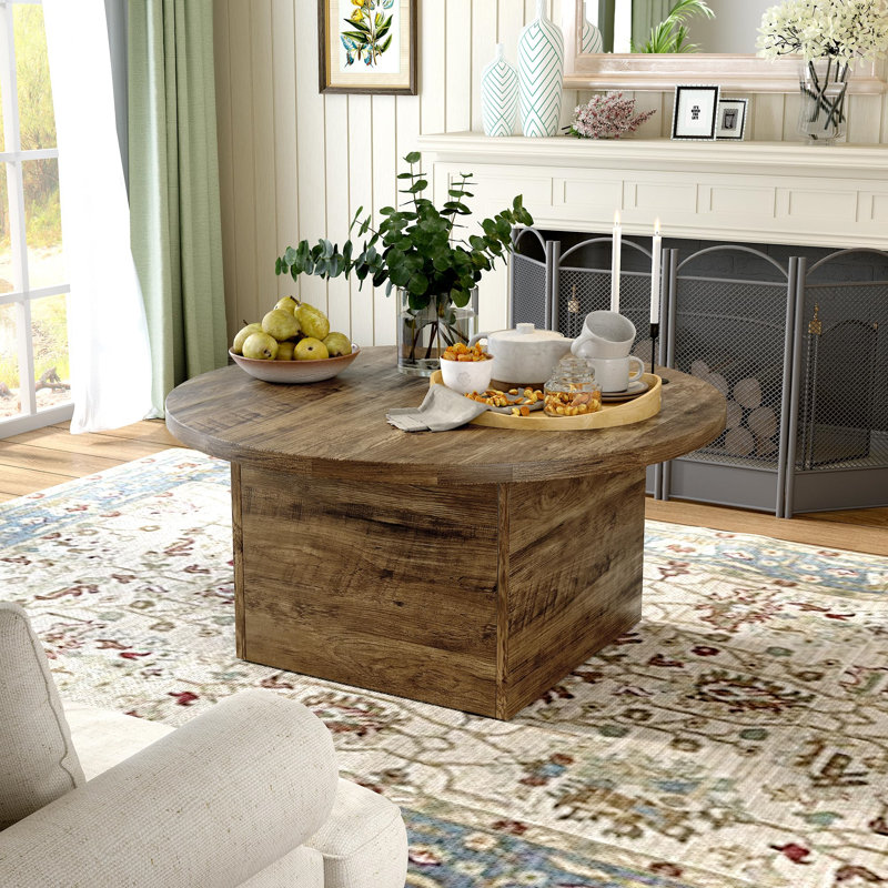 Round Coffee Table,35-Inch Engineered Wood Coffee Table For Living Room,Oak, Natural Wood