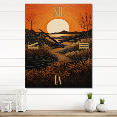 Horloge murale moderne Golden Sunset In The Retro Mountain Meadows IV - Meadow