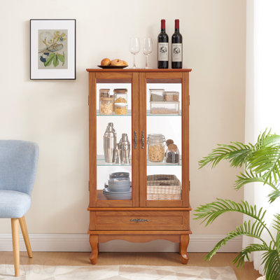 Display Cabinet, Glass, One Drawer, Wine With Adjustable Shelves Two Doors And