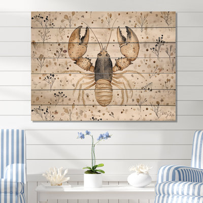 Homard cuit à la vapeur de style bohème II - impression sur bois noir moderne sur bois de pin naturel