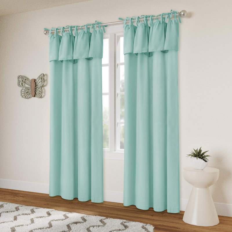 Recycled Cotton Blend Ruffle Tie-Top Curtain Pair, 52" W x 96" L, Spa Blue