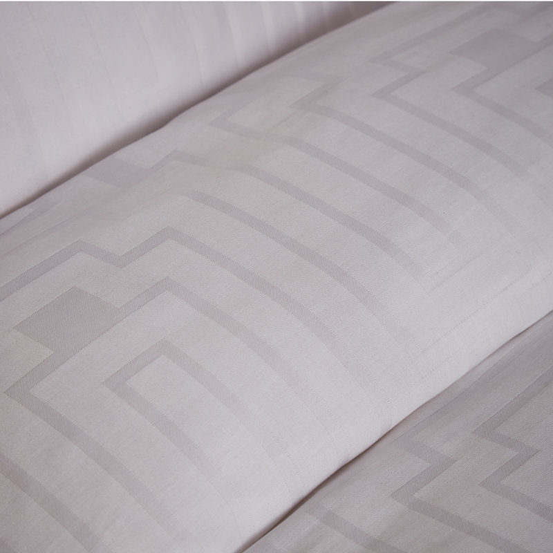 Satin Geo Jacquard 100% Cotton Duvet Cover Set with Pillowcases, Double - 2 Standard Pillowcases, White