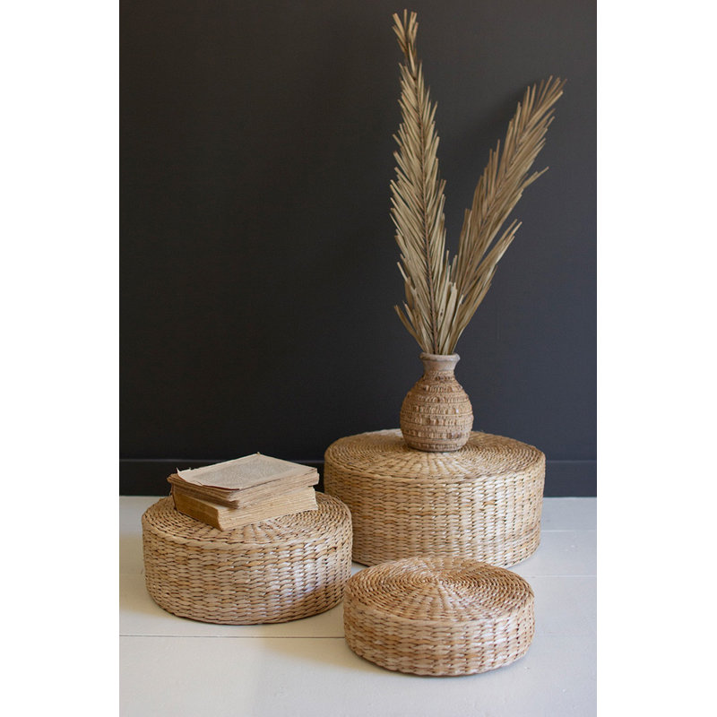  Round Sea Grass Risers Set of 3, 8" H Handwoven Display Decor