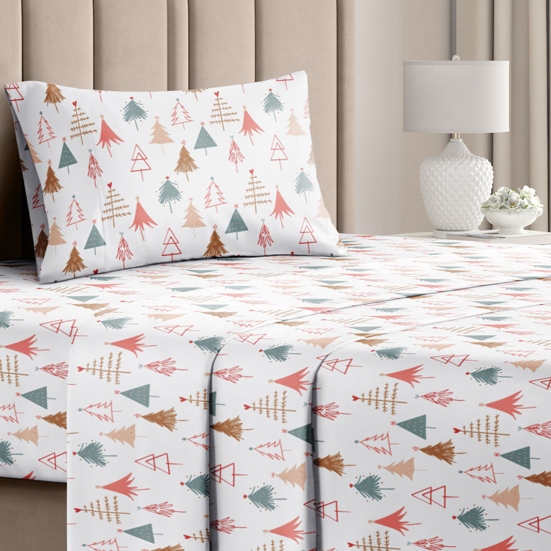 Christmas Sheet Set, Festive Holiday Bedding, Soft & Cozy, Wrinkle Free Bed Sheets, Trees, Twin Sheet Set + 1 Pillowcase