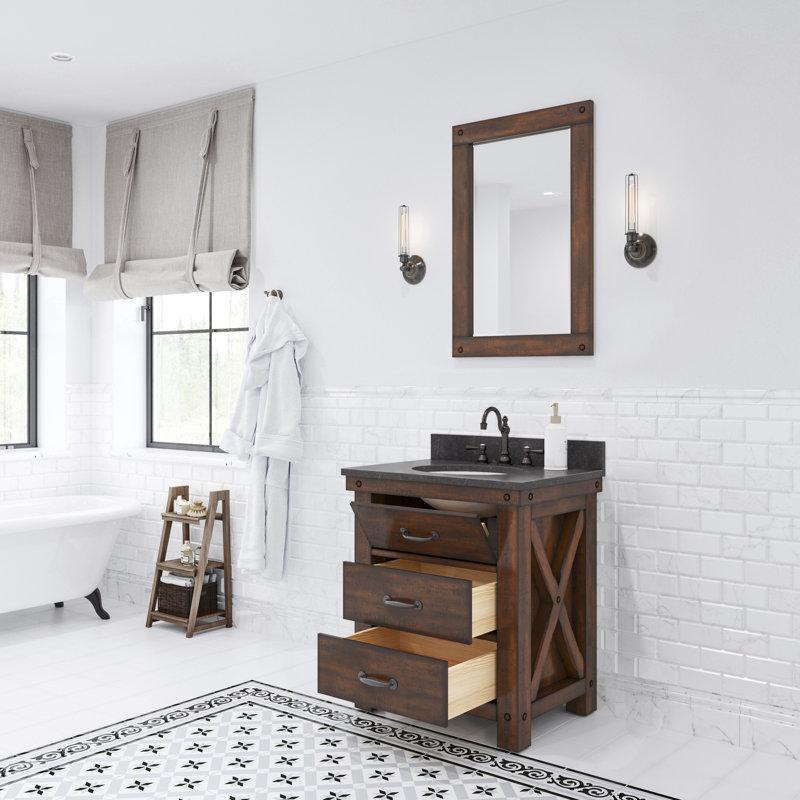 Jessen 30'' W Single Vanity, Rostic Sienna, Carrara White