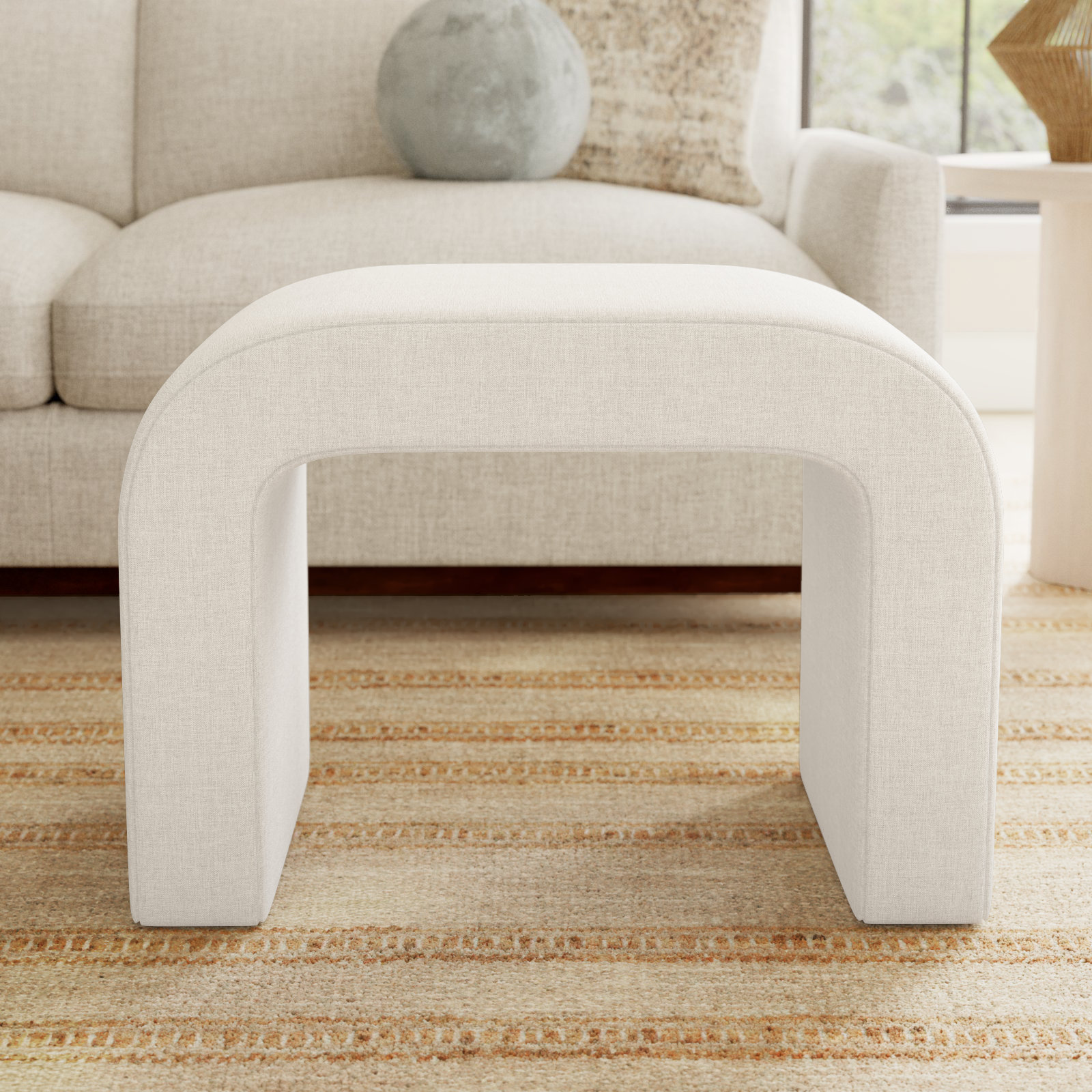 Barley 28" Wide Standard Ottoman, Classic Talc Linen