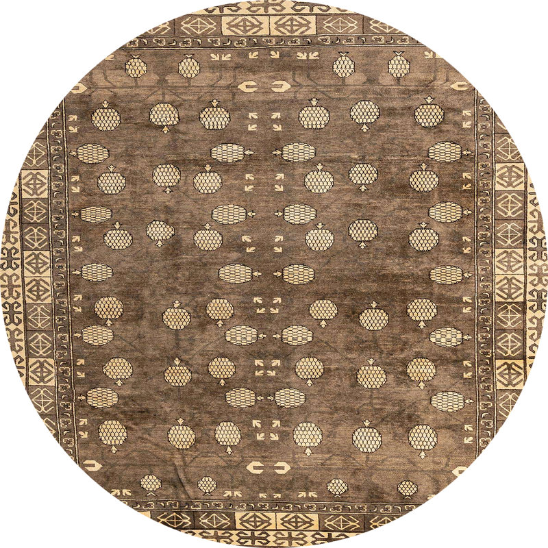 Tapis gris / beige Southwestern, Rond 4 pi