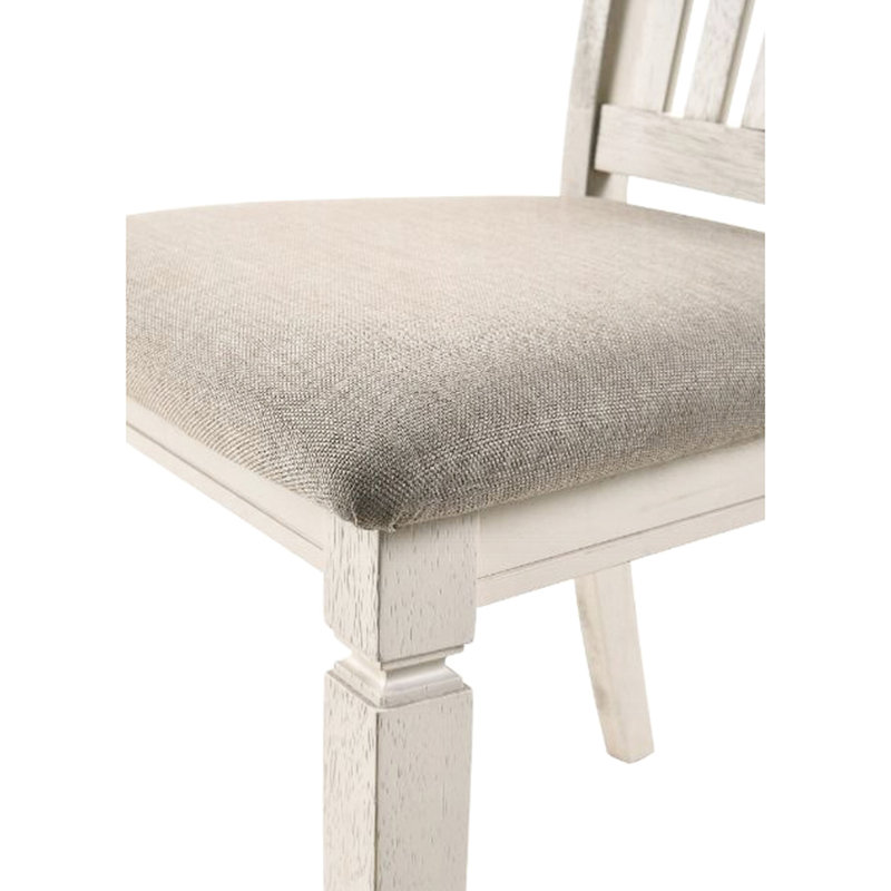 Ensemble de 2 chaises de salle à manger avec dossier à lattes, tissu brun clair et finition crème