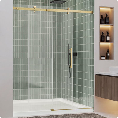 56" - 60" W X 72" H Double Sliding Frameless Shower Door With 1/4" (6mm)Clear Tempered Glass, Anti-Shatter Film for Walk-in Shower