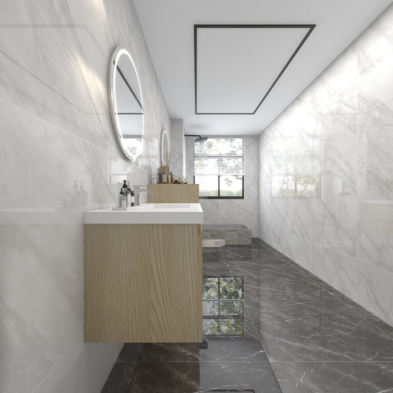 Moreno Bailey 113.5 " W Wall Mounted Wall Mounted 2 Double Combined Vanity Unit Bathroom Vanity With Acrylic Top, White Oak