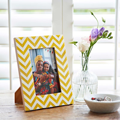 Yellow Chevron Patterned Photo Frame