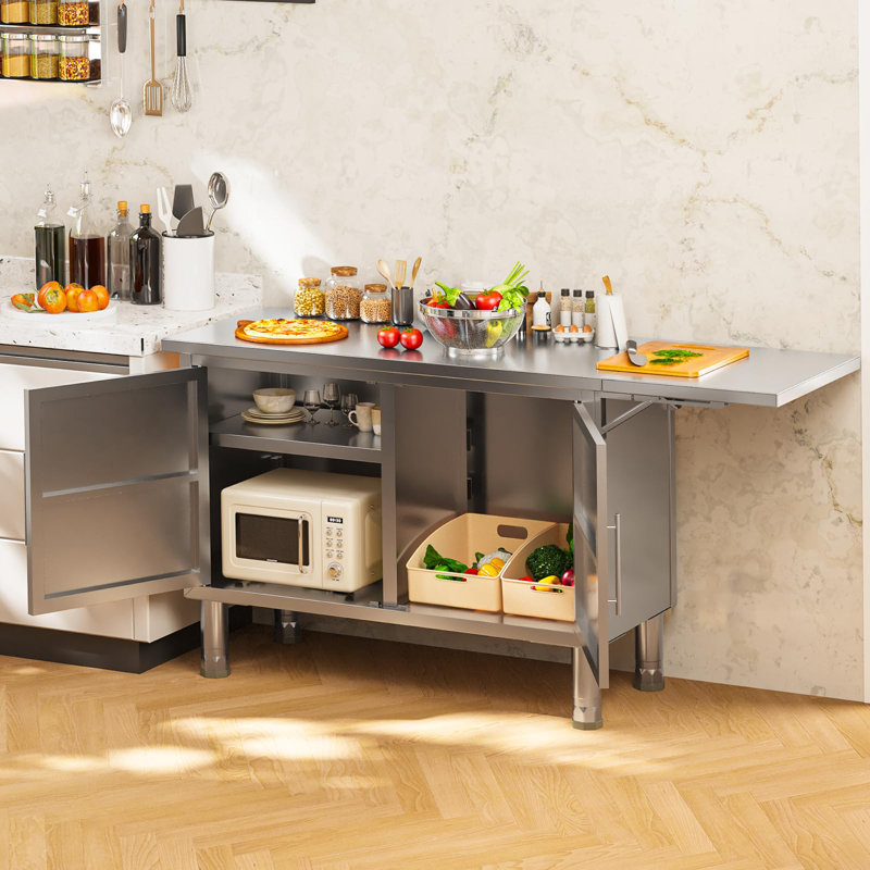 Commercial Worktable With Extend Panel & Adjustable Shelf