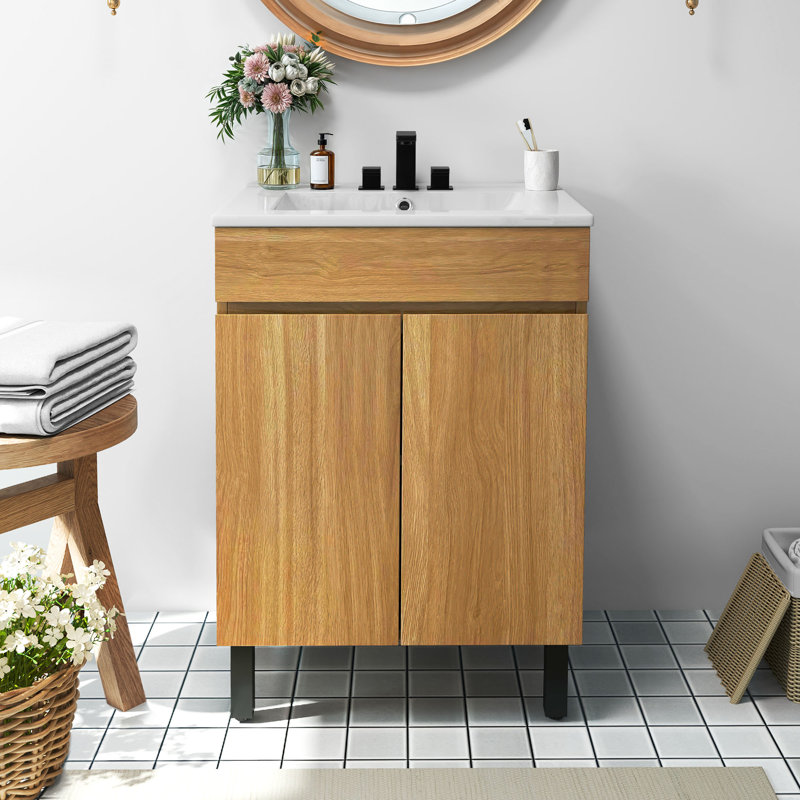  24" Bathroom Vanity With Ceramic Sink, Tan