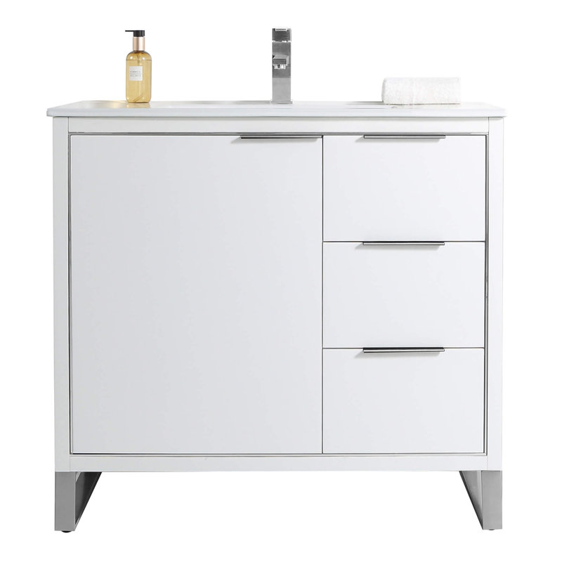 36" Single Bathroom Vanity Set, Chrome, White