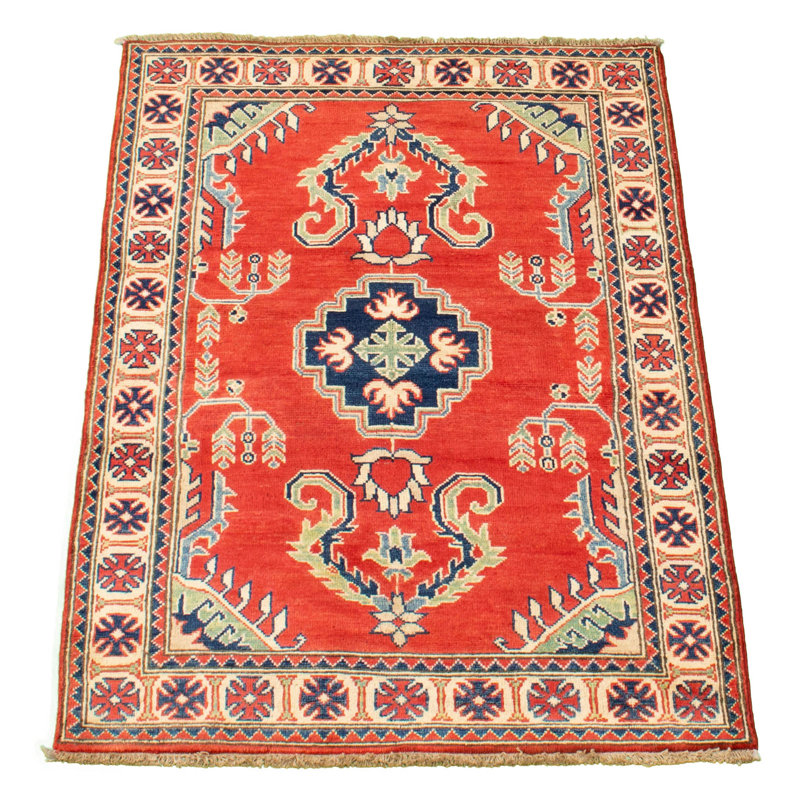 Tapis en laine rouge/doré 3 pi 5 po x 5 pi gazni one-of-kind à la main-noué la 2010 Hypoluxo