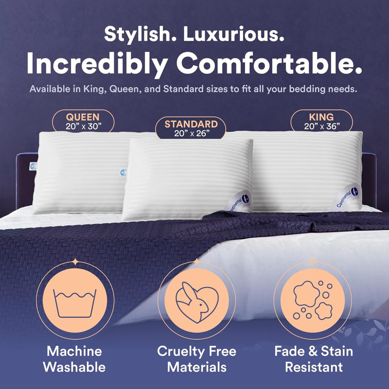 Queen Size White Goose Down Bed Pillows with Cotton Cover