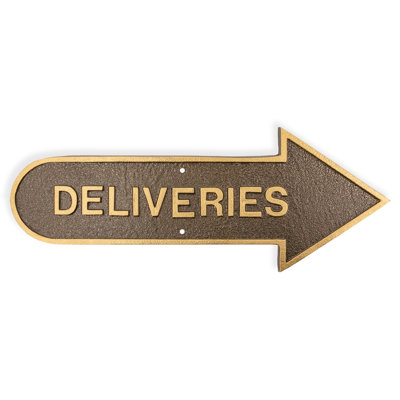 6" x 15.5" Right Arrow Deliveries Statement Plaque Sign - White/Black
