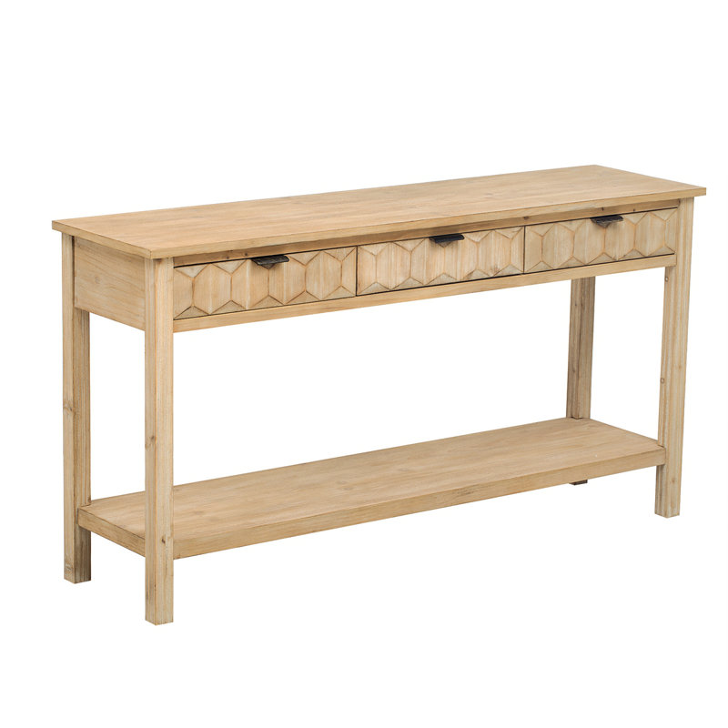 Console avec 3 tiroirs et tablette inférieure, Bois naturel