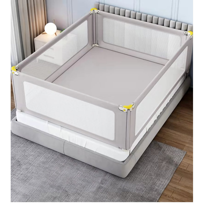 Ensemble de 3 barrières de sécurité pour lit de sécurité grand lit pour enfants, tout-petits, bébés - gris