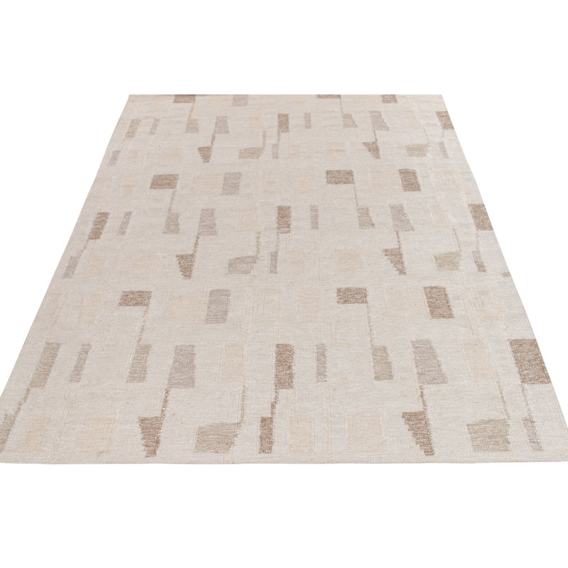 Scandinavian Silk Geometric Area Rug, Recatangle 10' x 14'