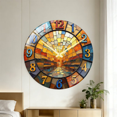 Stained Glass Wall Clock Decorative Art Home Decor Art - 24‘’ Modern Glass Wall Clock