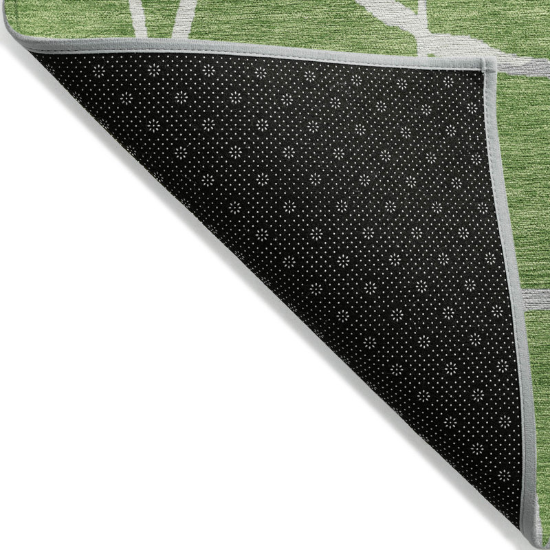 Green and White Synthetic Mosaic Pattern Washable Area Rug