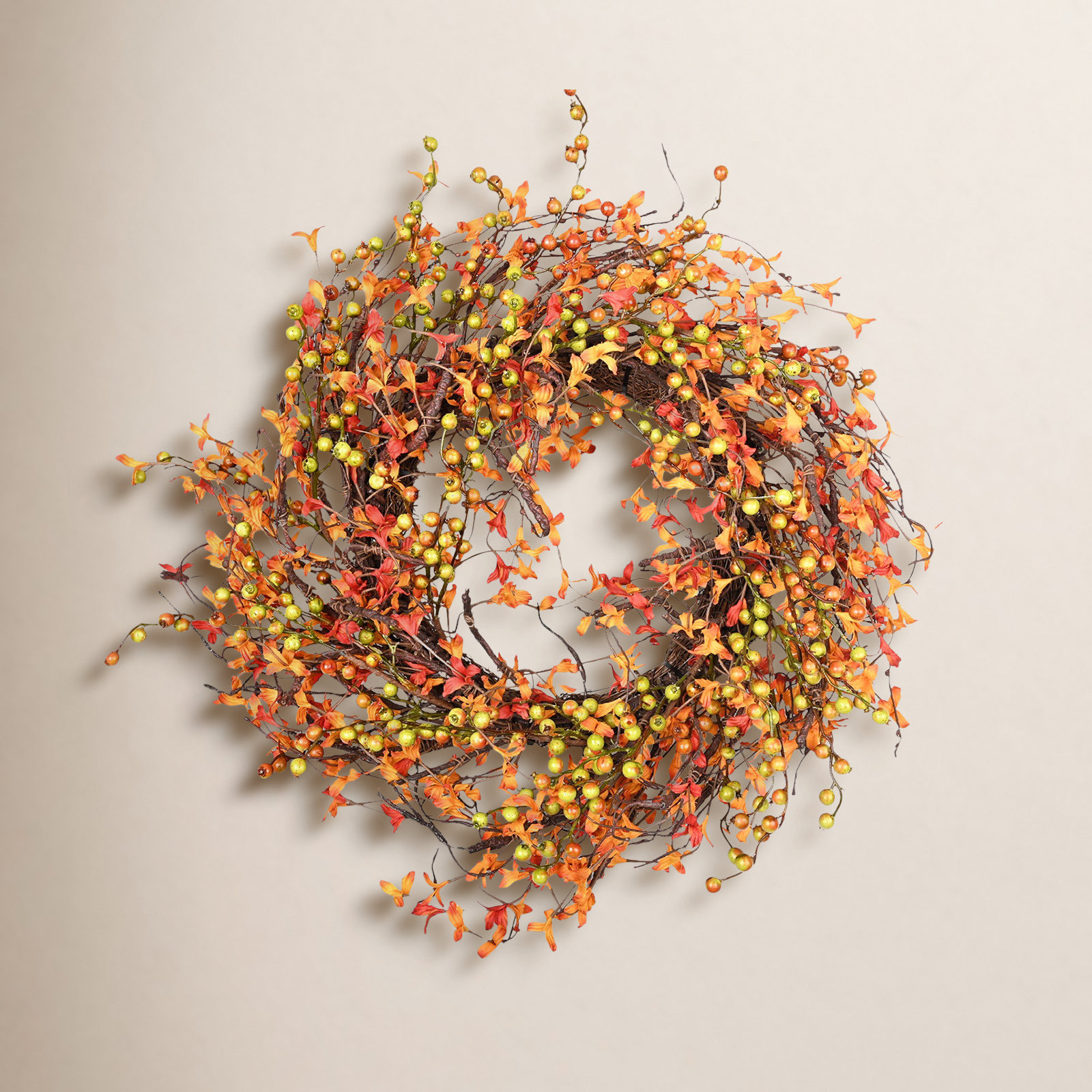 24" Handcrafted Twig, Berry No Holiday Wreath
