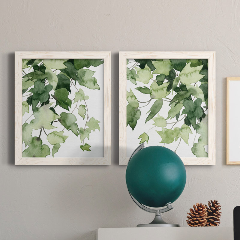 Emerald Vines I - Ensemble de 2 peintures sur toile encadrées, H 20 po x l 34 po x P 1,5 po, Blanc