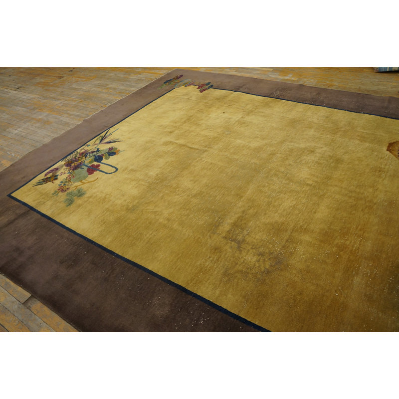 Tapis brun clair antique en laine de taille art déco