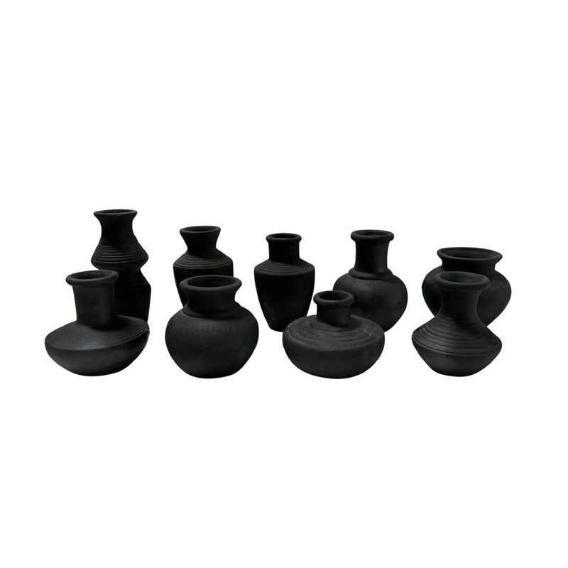 Paper Mache Mini Vase Set Of 9 - Dia 12.6", Black
