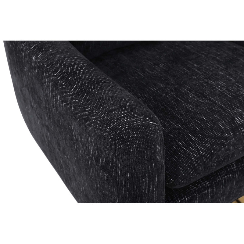 360-Degree Swivel Accent Chair with a Pillow, Black 100% Linen
