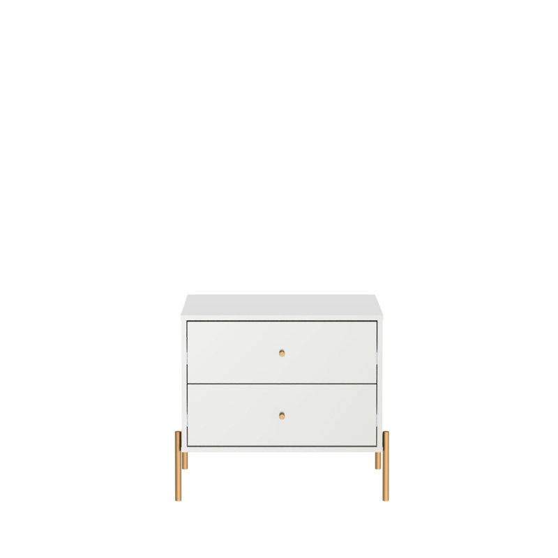 Table de chevet moderne à 2 tiroirs 25 po Jasper, Blanc brillant