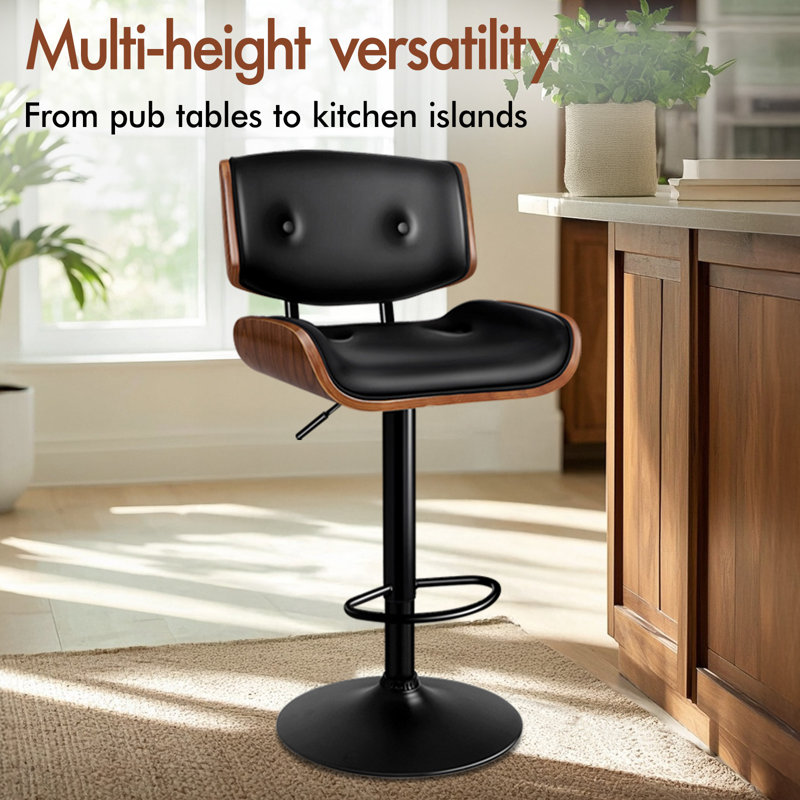Upholstered Adjustable Height Counter Stool with Solid Wood Frame