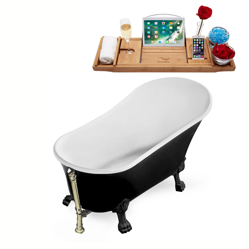 1501.1mm x 701mm Soaking Acrylic Bathtub, Brushed Nickel, Matte Black