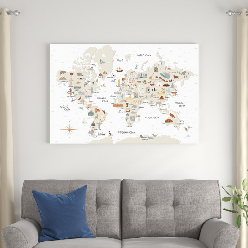 "Autour du monde I" par Laura Marshall, H 32 po x l 48 po, Non, Cadre flottant érable