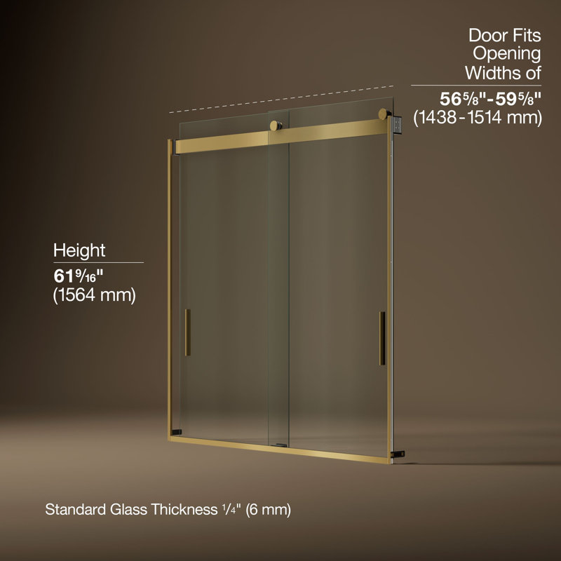 Levity 59.62" x 62" Bypass Bath Door with CleanCoat® Technology, Clear, Moderne Brass