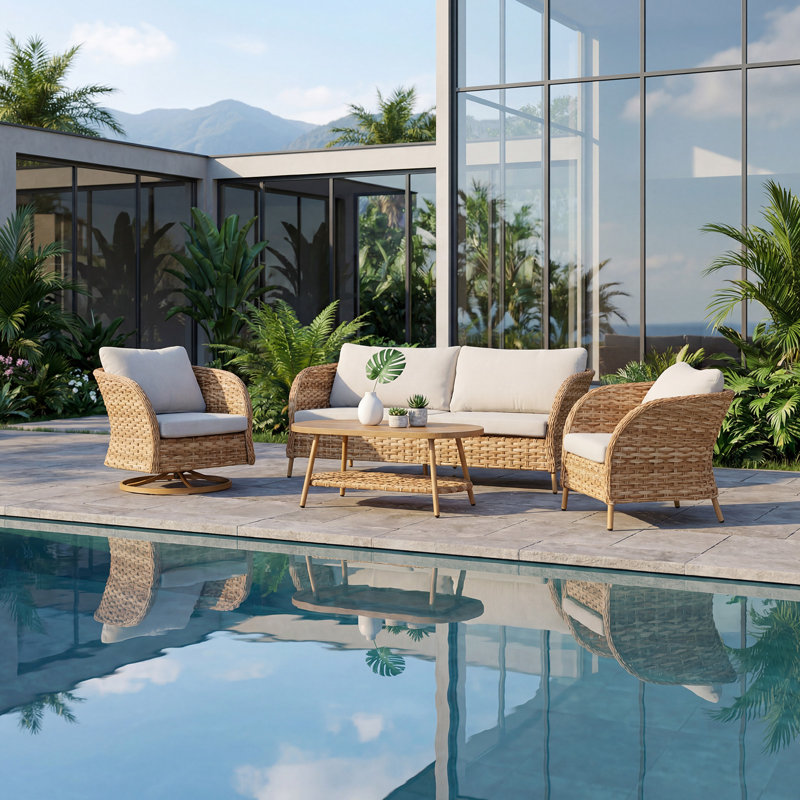 5 Persons All-Weather Wicker Outdoor Sofa Set With Cushion