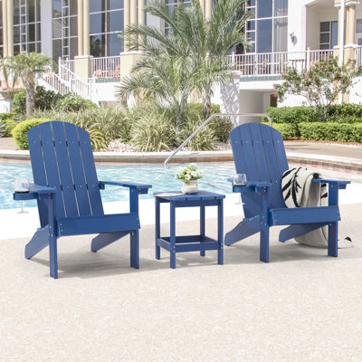 2 pièces Adirondack pour patio avec chaise porte-gobelet d'extérieur en polywood résistant aux intempéries