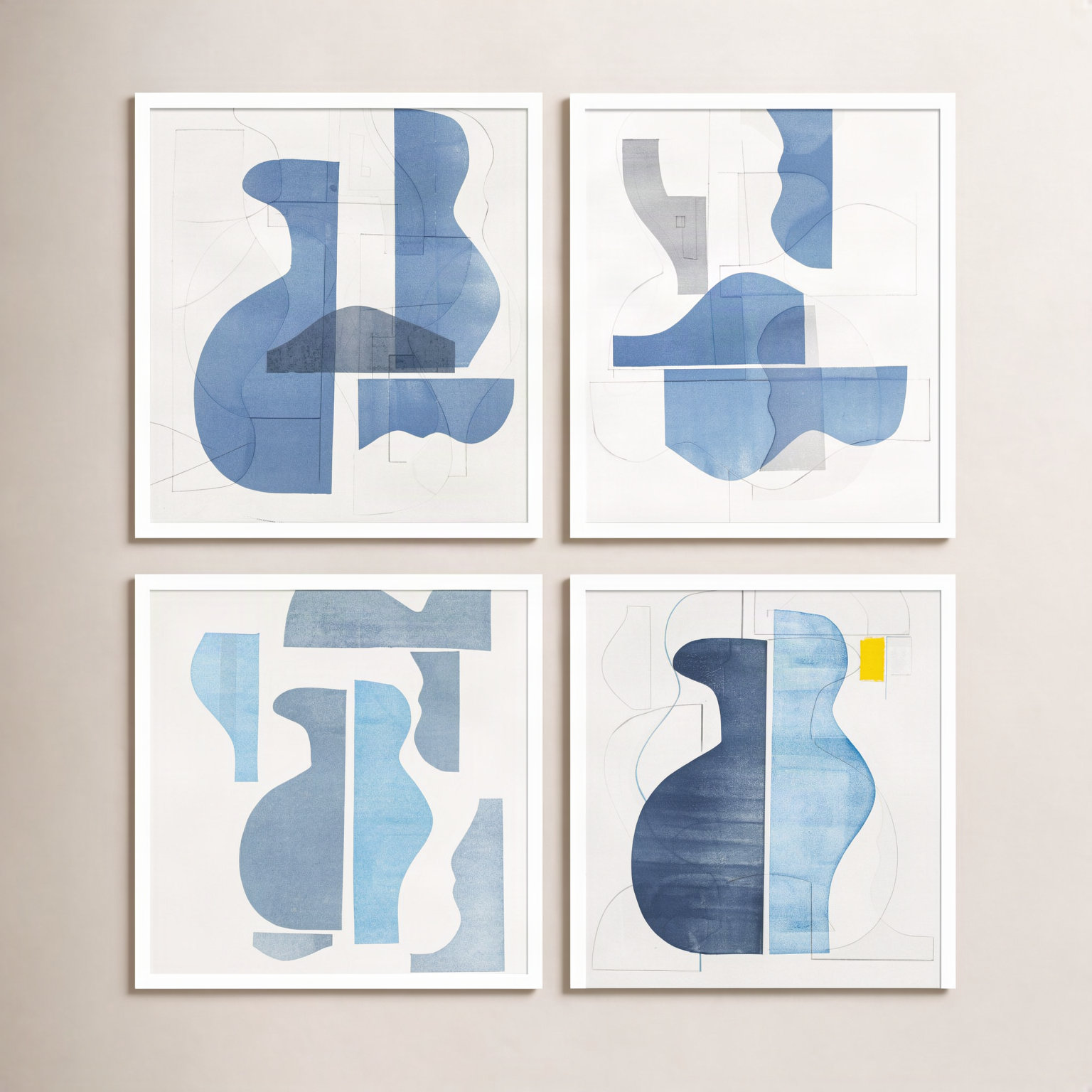 Pottery Forms 4-Piece Print Set, 37" W x 45" H, White