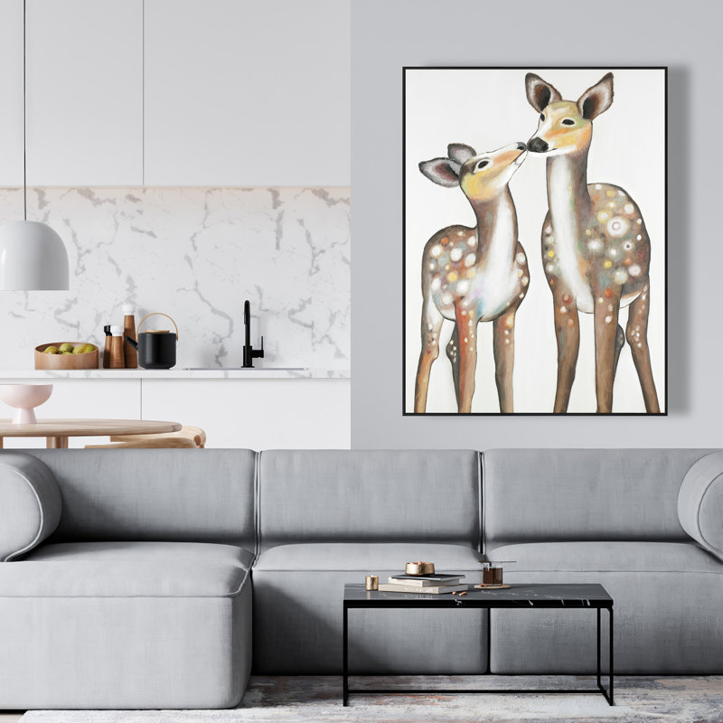 Deer with its Fawn - Framed Canvas Holiday Home Decor