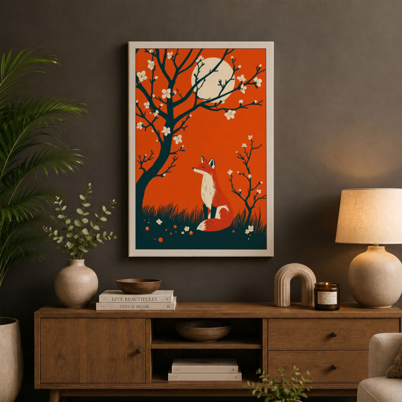 Fox Beneath the Moon Modern - Wrapped Canvas, 30x20 - 76.2 x 50.8 cm, Terracotta Border