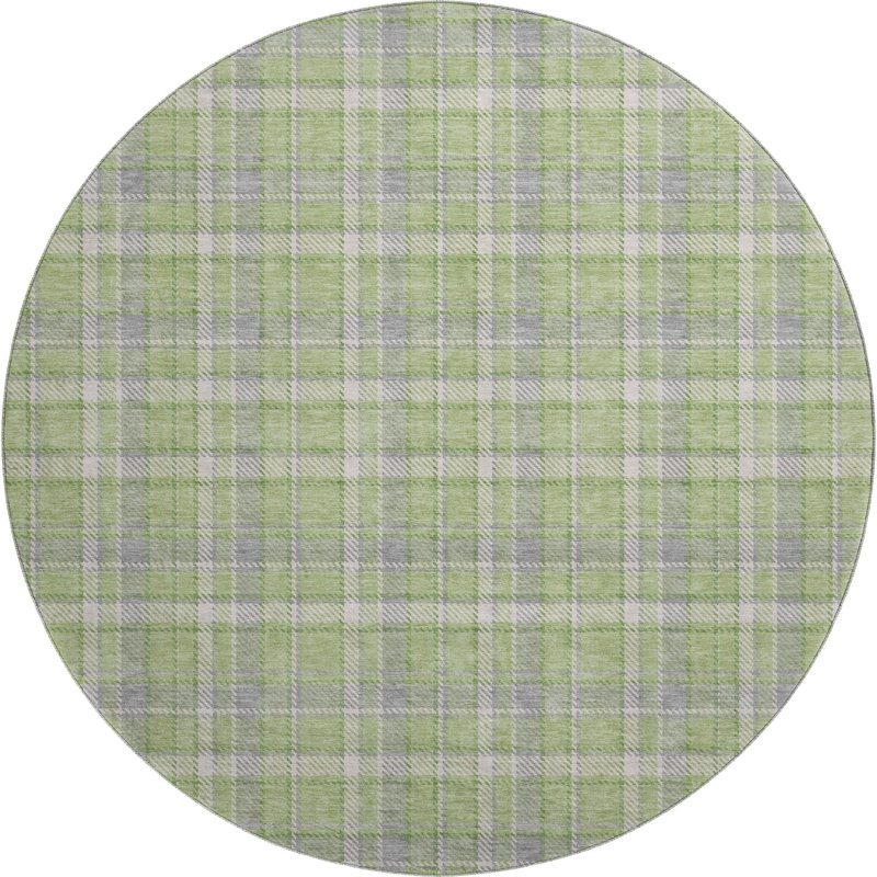 Premium Machine Washable Cerrito AMF563 Green Rug, Round 8'