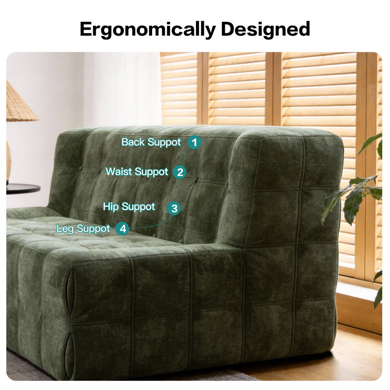 Emerald Green Velvet Waffle Couch, Deep Seat Compact Sofa With Compression Technology, Luxurious Tufted Loveseat For Living Room