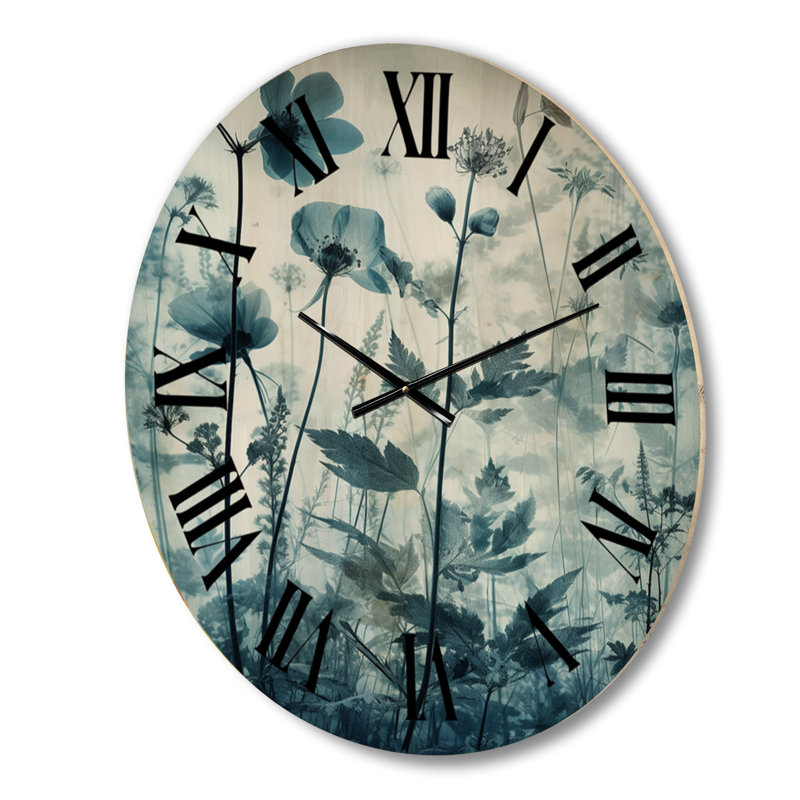 Horloge murale rétro Botanicals en bleu délavé rétro I - Abstract Botanicals, Grand