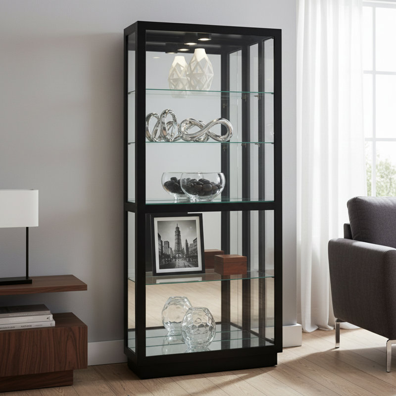 Jayden Lighted Curio Cabinet, Gloss Black