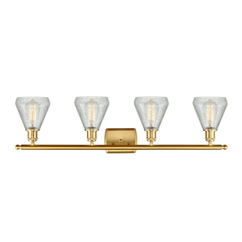Berlin 4 - Light Dimmable Vanity Light, Clear Crackle, 60 Watt Vintage Incandescent Bulb, Satin Gold