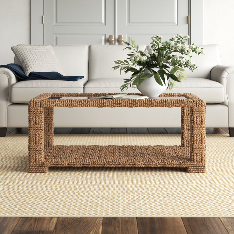 Clear Glass and Mahogany Rectangular Coffee Table with Storage Shelf